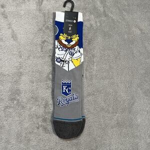 Kansas City Royals Socks Mens Large Gray Blue MLB Baseball Sluggerrr Mascot Crew
